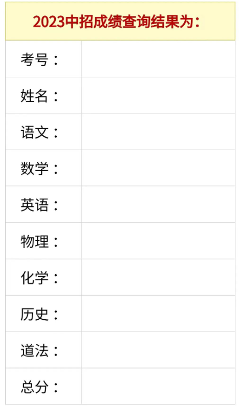2023年濮陽市中考文化課成績查詢頁面